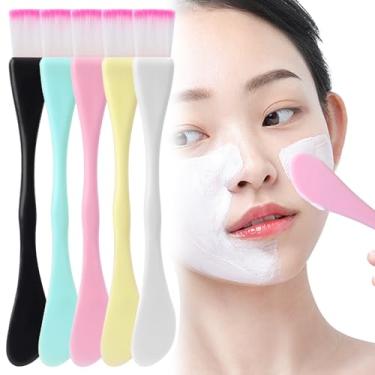 Imagem de 5 cores/conjunto de máscara facial, pincel para cuidados com a pele, creme, base, aplique pincel de contorno facial, pincéis de maquiagem de beleza, 15,5 cm