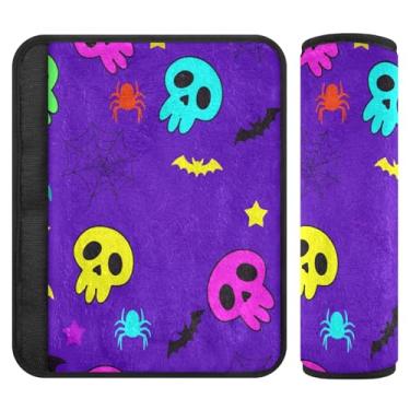 Imagem de Burbuja Capa para cinto de segurança de carro com caveiras de desenho animado macio e confortável protetor de cinto de segurança para alça de ombro de assento, 1 par médio