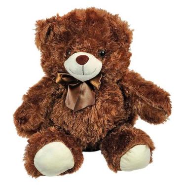 Imagem de Urso De Pelúcia Com Lacinho 35cms - Marrom Escuro - Fizzy