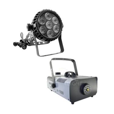 Imagem de Kit 2 Par Led 7X12W 6In 1 Rgbwa+Uve Maquina De Fumaça 1500W - OneLight