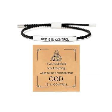 Imagem de LIU JUN Pulseira motivacional God Is In Control Tube para mulheres e homens, pulseira de aço inoxidável trançada ajustável com gravação de fé inspiradora, joias cristãs, presentes exclusivos, Large