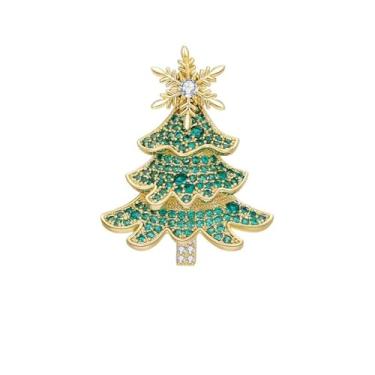 Imagem de Broche de árvore de Natal com strass para mulheres e meninas - Girado CZ floco de neve flor alívio ansiedade broches suéter vestido terno crachá decoração pinos delicados Natal inverno feriado jóias
