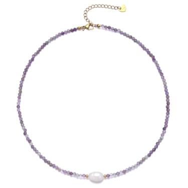 Imagem de Colar feminino com contas de cristal e pedras preciosas com pérolas de água doce e contas coloridas para mulheres, gargantilha moderna de pedra natural, Cristal, Sem Pedra Preciosa