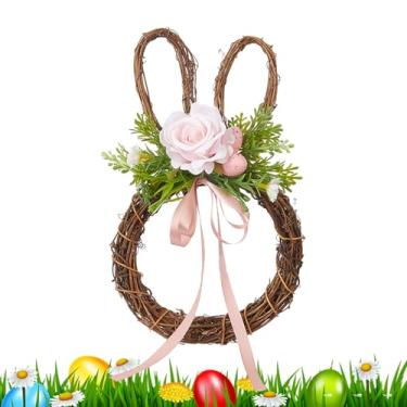 Imagem de Grinalda De Porta Da Páscoa - Laço Coelho Decoração Feriado - Coroa de Primavera Campestre - Para Casa Escritório Apartamento Café Exterior Interior Parede Sala de Estar