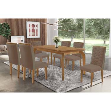 Imagem de Sala Jantar Mesa Londrina Tampo Curvo 180cm+6 Cadeiras Maldivas Madeira Naturale - Capuccino/Corano Capuccino - Rufato