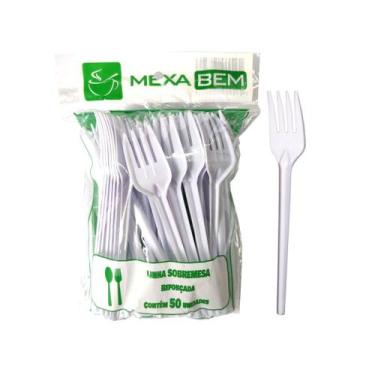 Imagem de Garfo de Sobremesa Descartável Branco - 50 Unidades para Refeições Prá