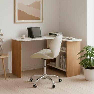 Imagem de Conjunto Mesa Nomad Com Cadeira Escritório Vegas Base Giratória Estofada Nude