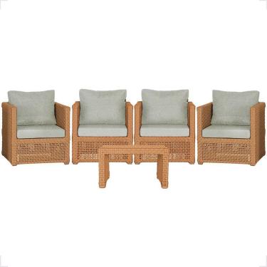 Imagem de Mesa E 4 Poltronas Madri Corda Náutica Estofado 3 Trama Terra Cota