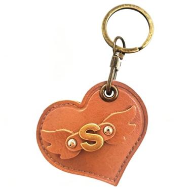 Imagem de Capa de chaveiro de couro com letra inicial do alfabeto compatível com AirTag, linda capa protetora de ar com chaveiro de bronze, capa rastreadora GPS antiarranhões para animais de estimação, chaves