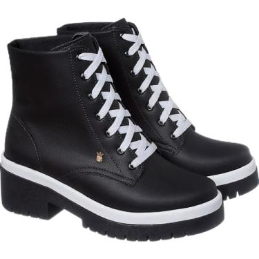 Imagem de Bota Coturno Feminino Sola antiderrapante Moda Blogueira Salto Baixo super confortavel (34, Preto e Branco)