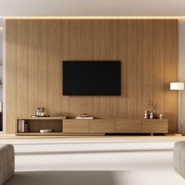 Imagem de Rack Extensível com Painel para Tv até 86 Polegadas Liso 360x230cm Aruá Cabecasa Madeiraoriginals Jatoba