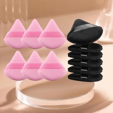 Imagem de Conjunto de 12 peças de pó triângulo macio, puffs de pó para rosto, esponjas de maquiagem para base, adequado para ferramentas de maquiagem cosmética líquida e creme (preto + rosa)