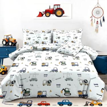 Imagem de Bodhi Conjunto de edredom Queen com estampa de construção de carros, trator para meninos, 6 peças, cama infantil em uma bolsa, conjunto de edredom Queen Bless You