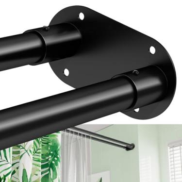 Imagem de Varão de cortina de chuveiro duplo, à prova de ferrugem, ajustável, 71 a 196 cm, haste de chuveiro dupla para banheiro, lavanderia, banheira e muito mais