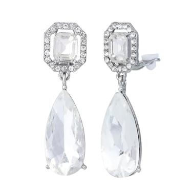 Imagem de Lindos brincos longos com pingente de gota de cristal austríaco com clipe não perfurados para mulheres, Large, Cristal, Sem pedra preciosa