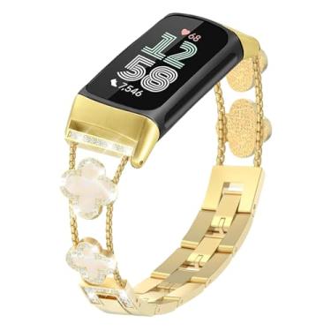 Imagem de Alociaga Pulseira de metal brilhante compatível com Fitbit Charge 6/Charge 5 para mulheres, elegante pulseira de relógio para Fitbit Charge 6, monitor de fitness e saúde