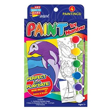 Imagem de ArtSkills Pintura por número, materiais para artes e artesanato, pincéis de pintura, banheiras de tinta resseláveis, com designs incluídos, 4 unidades