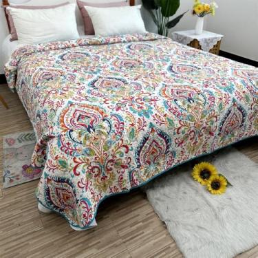 Imagem de Colcha de algodão acolchoada, estilo campestre, com forro antiderrapante, ideal para cama quente (modelo 004, 230x250cm).