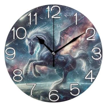 Imagem de GAIGEO Relógio de parede analógico decorativo relógio de cozinha bonito operado por bateria silencioso, decoração de parede moderna sala de estar cavalo drangon, estética, 25 cm, ponteiros pretos