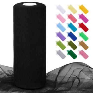 Imagem de JeogYong Rolos de tecido de tule preto 30,5 cm por 100 metros de tecido de malha de poliéster fita de tule para saias tutu, embrulho de presente, decoração de aniversário/festa/casamento, artesanato