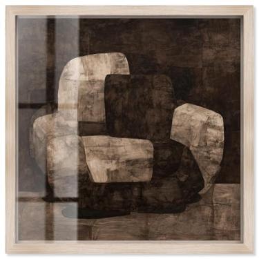 Imagem de Monolithic Seat II Shadowbox Print Boho Brown Wall Art por Art Remedy, moldura loira, 43 x 43 cm