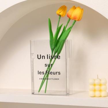 Imagem de Vaso de flores transparente - decoração de estante floral, suporte de flores de acrílico e organizador que economiza espaço, escritório doméstico moderno/mesa de estudo estética minimalista (não