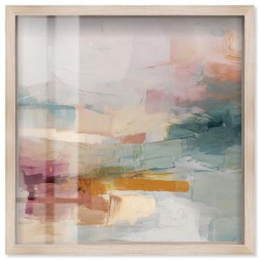 Imagem de Blended Shores I Shadowbox Print Sunset Wall Art por Art Remedy, moldura loira, 43 x 43 cm