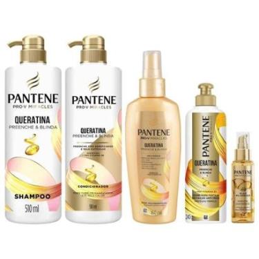 Imagem de Kit Pantene Shampoo + Condicionador + Óleo + Spray + Creme de Pentear Queratina Preenche & Blinda-Feminino