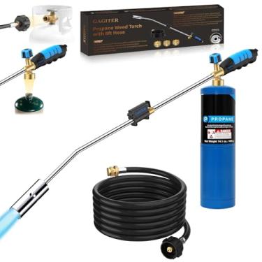 Imagem de Queimador de propano para tocha de ervas daninhas, queimador de ervas daninhas com mangueira de 2 m, lança-chamas com autoignição e alça de borracha ergonômica para remoção de ervas daninhas