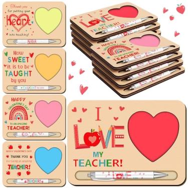 Imagem de Kosiz Conjunto de 10 presentes de Dia dos Namorados para professores, porta-notas adesivas de madeira com notas e canetas esferográficas, presentes de agradecimento do Dia dos Namorados com bloco de