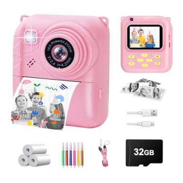 Imagem de Câmera de impressão instantânea para crianças, câmera de vídeo 1080p com 3 rolos de impressão, cartão de 32 GB e capa fofa, presente para meninas e meninos de 3 a 12 anos, câmera digital infantil com