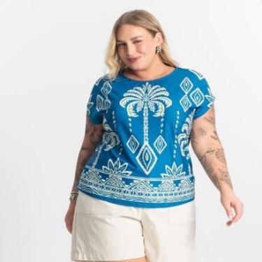 Imagem de Blusa Feminina Moderna Manga Morcego Plus Size Estampada-Feminino
