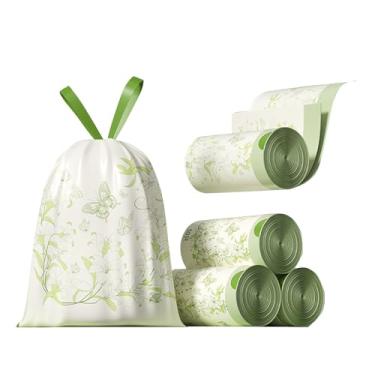 Imagem de 200 sacos de lixo de 4 galões com cordão e forro de plástico separado sem rasgos para banheiro, escritório, casa, quarto, pequenos sacos de cesta de lixo (verde, 200 unidades)