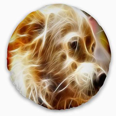 Imagem de Designart Manta redonda de cabeça de cachorro marrom brilhante para sala de estar, sofá, almofada + capa de almofada impressa em ambos os lados 40,64 cm