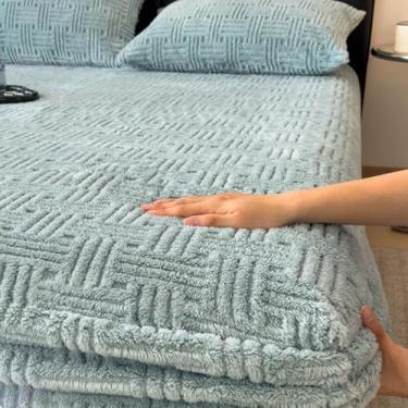 Imagem de Lençóis de cama elásticos, lençol com elástico, protetor de colchão tamanho Queen, protetor de colchão lavável, durável, resistente ao desbotamento, fácil manutenção, para estação - azul-celeste ||