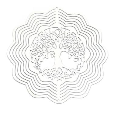 Imagem de Ornamentos decorativos para pendurar – Pingente de sino de vento com lantejoulas giratórias estereoscópicas, design de árvore da vida metálica para decoração de casamento e casa