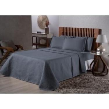 Imagem de Kit Cobre Leito Casal 4 Peças + Jogo de Lençol Padrão – Promoção em Poliéster Toque Macio(Cinza)