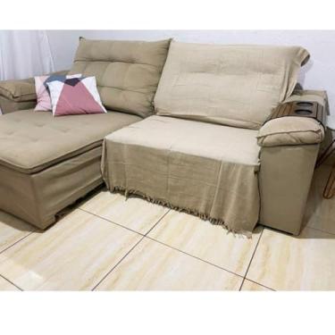 Imagem de Manta para Sofá Decorativa 2,10x1,20m em Algodão – Protetora para Sala 2 ou 3 Lugares(Areia)