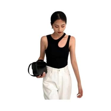 Imagem de Camiseta Feminina Branca Sem Mangas Com Gola Redonda Slim Fit Casual M