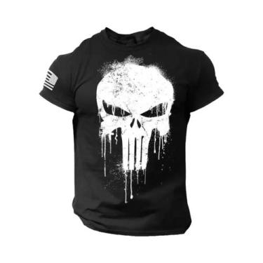 Imagem de Camiseta masculina de manga curta com estampa de caveira militar patri