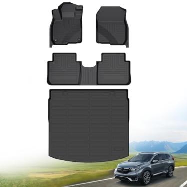 Imagem de Hutisya - Conjunto de tapetes de chão e forro de carga adequado para Honda CR-V 2017-2022 (Deck na posição superior) (não para híbrido) Proteção para todos os climas, antiderrapante e durável