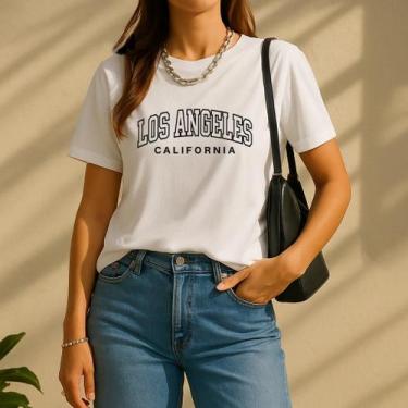 Imagem de Camiseta Feminina Blusinha Los Angeles California StreetWear 100% Algo
