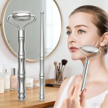 Imagem de 2 peças/conjunto de canetas de acupuntura, massageador de rolo, ferramentas de reflexologia facial de aço inoxidável, ferramenta massageadora de ponto de gatilho, ferramenta de massagem de tecidos