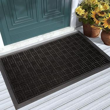Imagem de Fireosma Tapete de porta frontal, tapete de entrada interna, tapete de boas-vindas antiderrapante, tapete externo de borracha natural durável, fácil de limpar, para tapete de entrada, pátio, áreas de