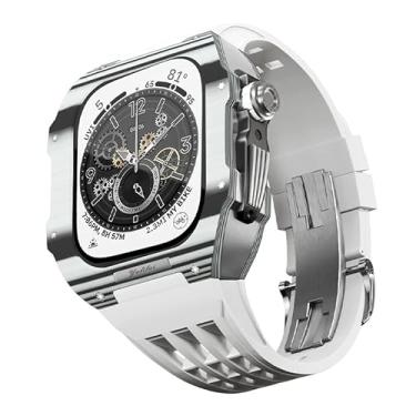 Imagem de BCMCBV Pulseira de relógio fluororubber e kit de modificação de capa de fibra de carbono, para Apple Watch 8/7/6/5/4 Series upgrade moldura de pulseira de substituição de luxo, capa