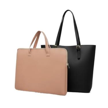 Imagem de Kit Bolsa Sacola + Pasta para Notebook 14 a 17 Polegadas com Alça, Bolsa Grande para Trabalho Estudo Viagem(Pasta Nude + Sacola Preta)