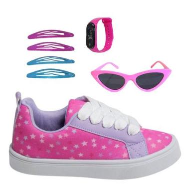 Imagem de Tênis Infantil Feminino Casual Colegial CM Estrela Sereia Meninas Leve