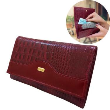 Imagem de Carteira Feminina de Couro Croco Completa Elegante - Roder, Vermelho