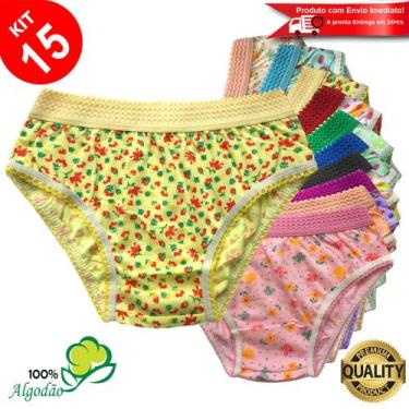 Imagem de Kit 15 Calcinhas Infantil Algodão Cós Elástico Estampada Menina - FABI