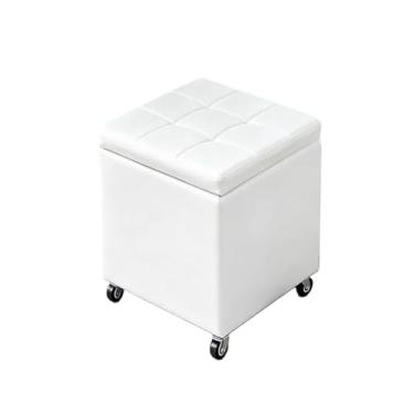 Imagem de Banqueta Para Os Pés Material De Couro Estofado Otomano Economia De Espaço Com Tampa Articulada Banco De Sapato Para Sala De Estar Banqueta Baixa Rotativa 360(White1,23.6" x 15.7" x 18.1")